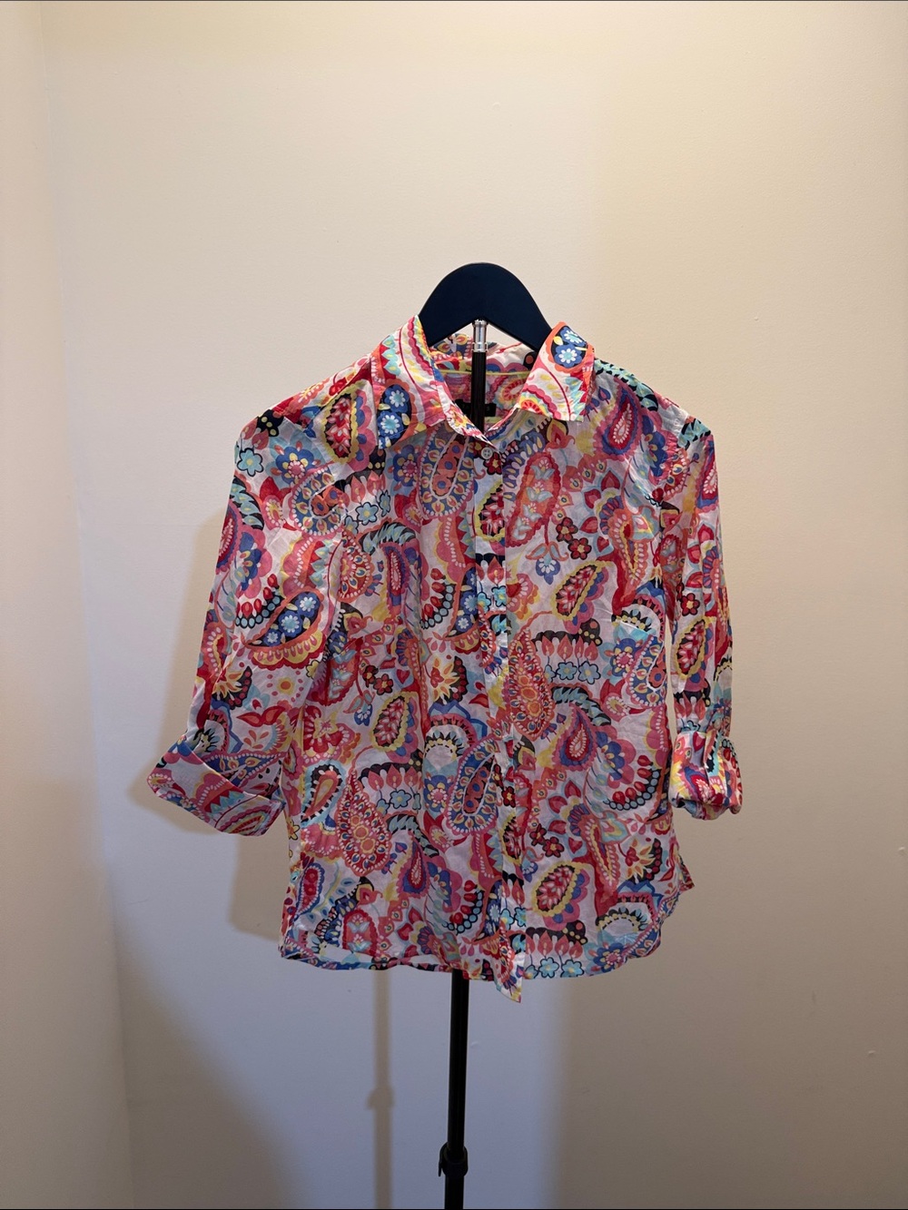 Talbots Girls Paisley Button-Up Shirt in Pink, Blue & Yellow